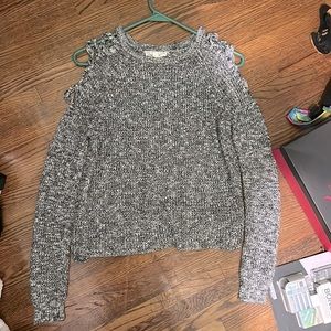 Cute shoulder-less gray sweater. Size: Medium but it looks like it runs smaller